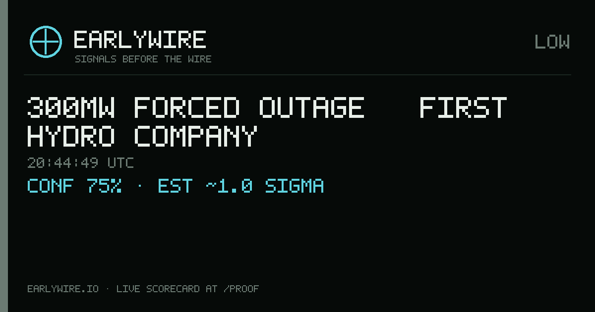 300MW forced outage — First Hydro Company — EARLYWIRE event card