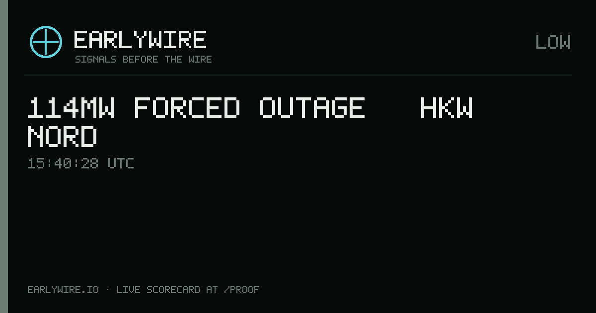 114MW forced outage — HKW Nord — EARLYWIRE event card