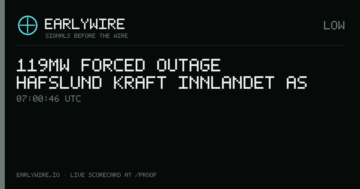 119MW forced outage — Hafslund Kraft Innlandet AS — EARLYWIRE event card
