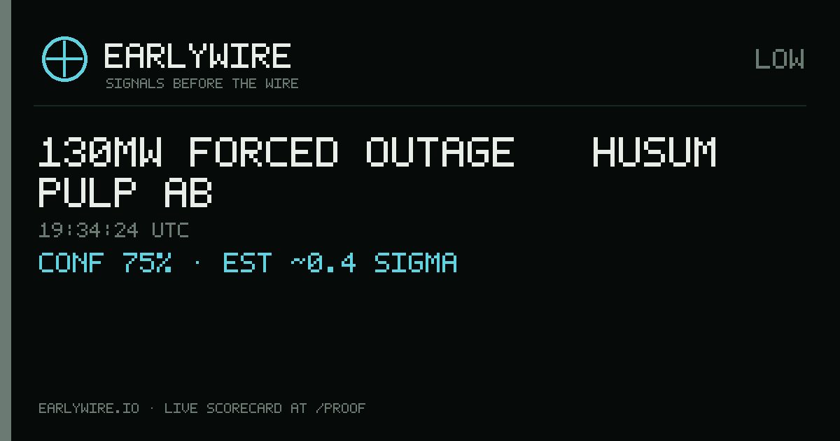 130MW forced outage — Husum Pulp AB — EARLYWIRE event card