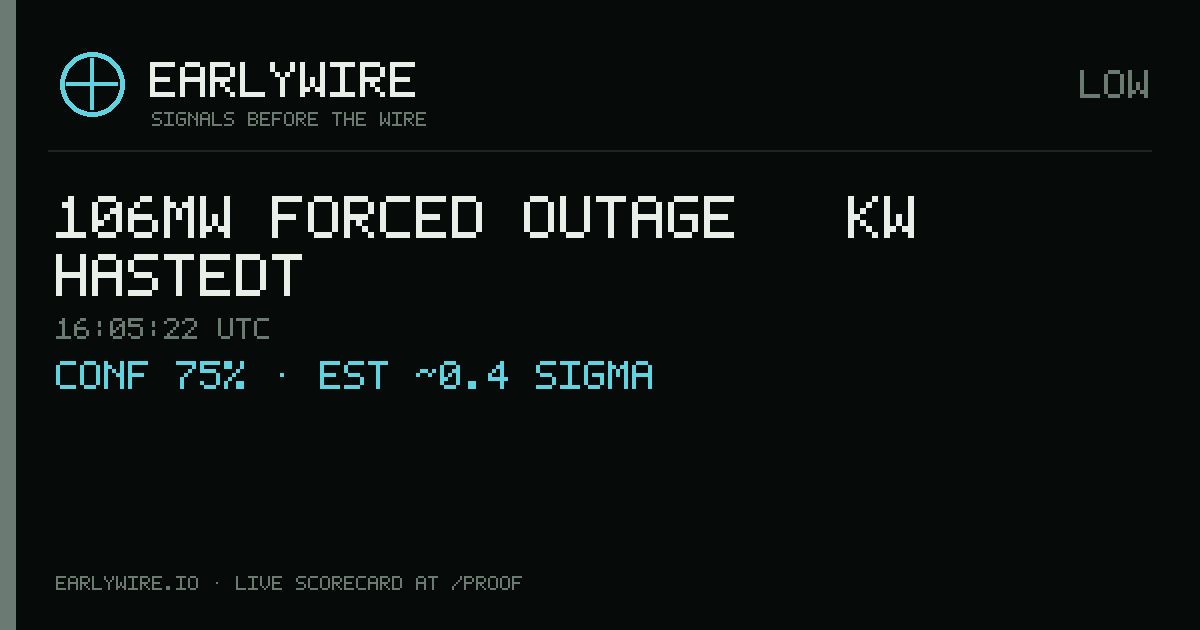 106MW forced outage — KW Hastedt — EARLYWIRE event card