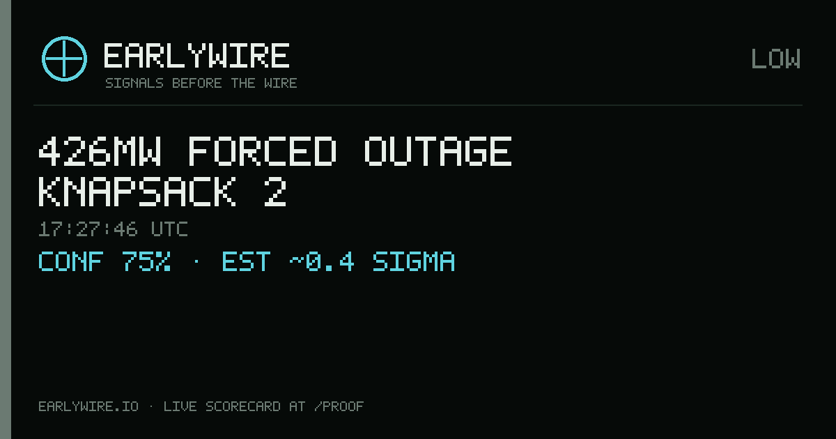 426MW forced outage — Knapsack 2 — EARLYWIRE event card
