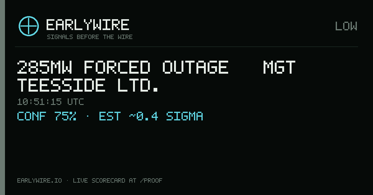 285MW forced outage — MGT TEESSIDE LTD. — EARLYWIRE event card