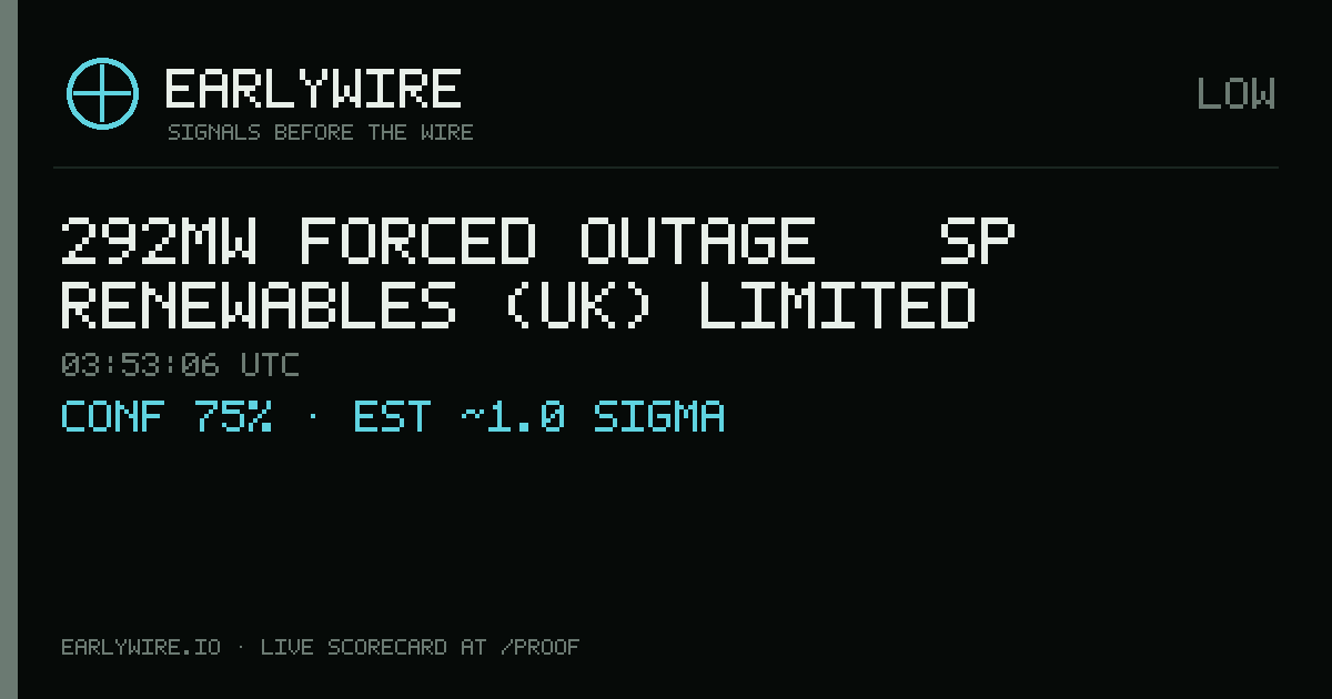 292MW forced outage — SP Renewables (UK) Limited — EARLYWIRE event card