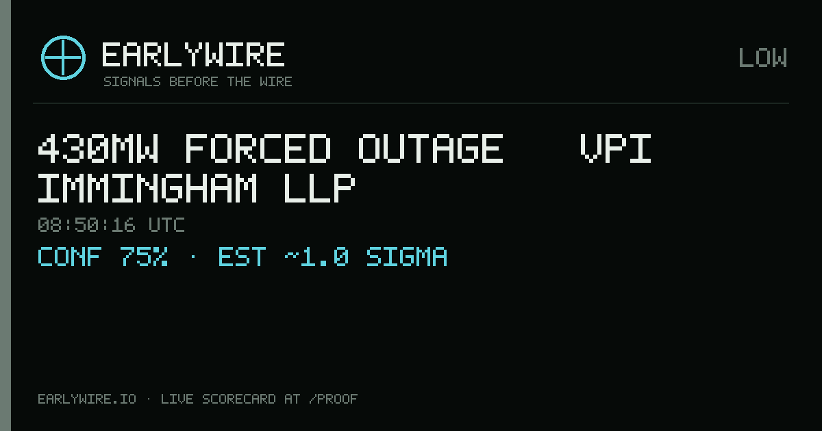 430MW forced outage — VPI Immingham LLP — EARLYWIRE event card