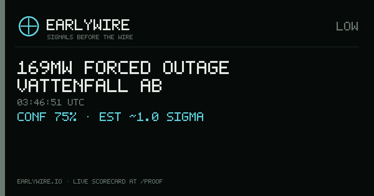 169MW forced outage — Vattenfall AB — EARLYWIRE event card
