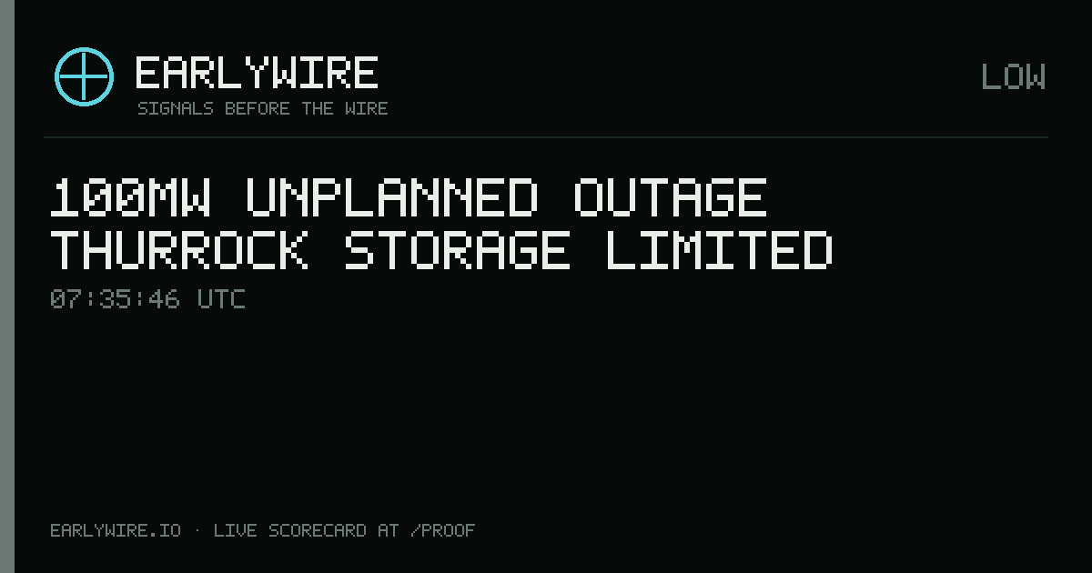 100MW unplanned outage — THURROCK STORAGE LIMITED — EARLYWIRE event card