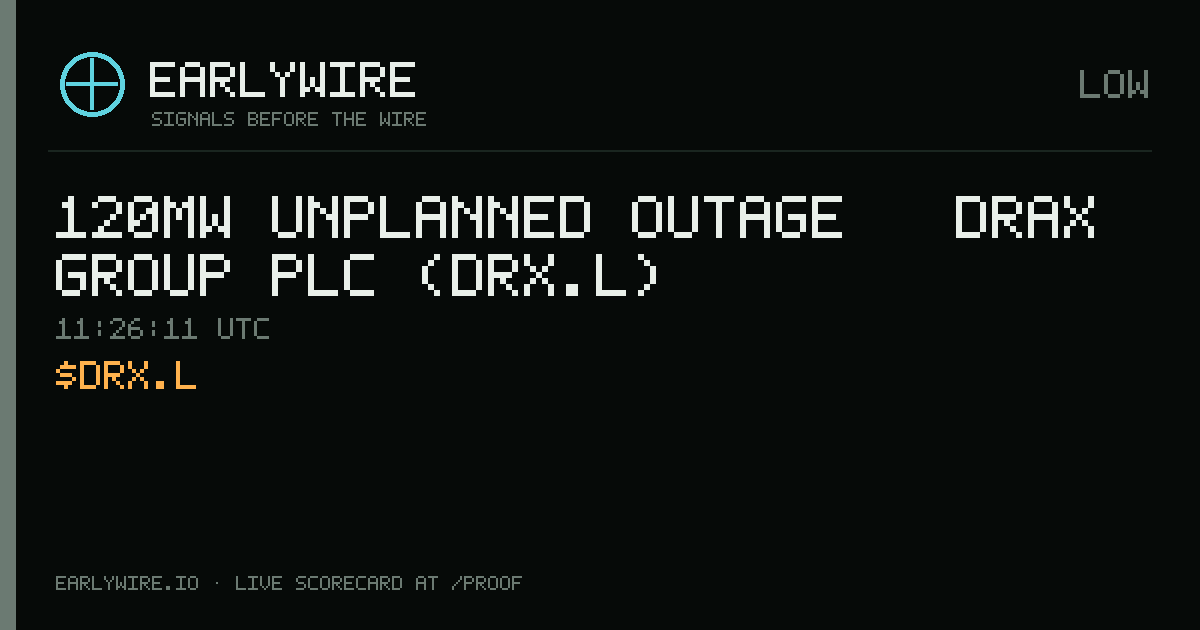 120MW unplanned outage — Drax Group plc (DRX.L) — EARLYWIRE event card
