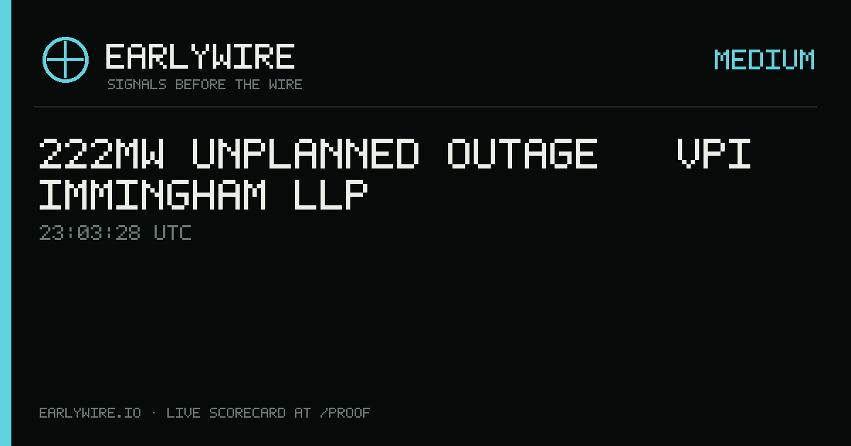 222MW unplanned outage — VPI Immingham LLP — EARLYWIRE event card