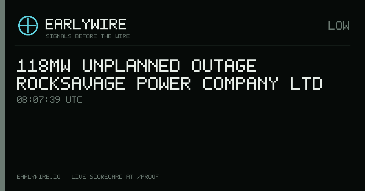 118MW unplanned outage — Rocksavage Power Company Ltd — EARLYWIRE event card