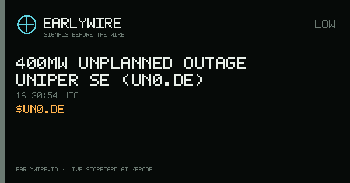 400MW unplanned outage — Uniper SE (UN0.DE) — EARLYWIRE event card