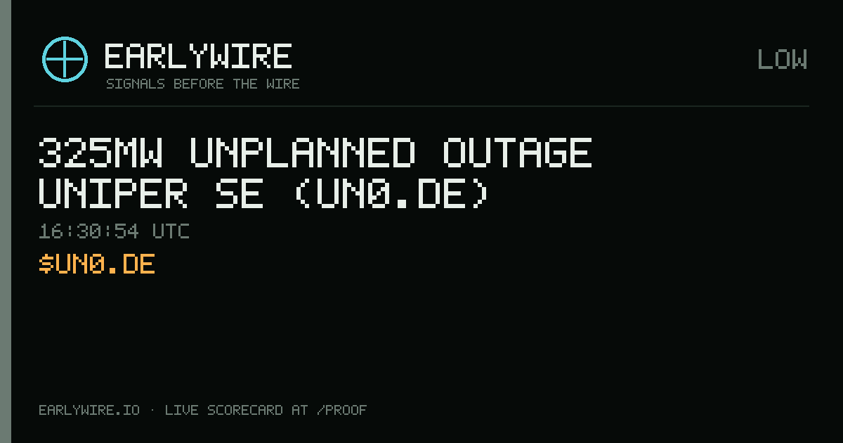 325MW unplanned outage — Uniper SE (UN0.DE) — EARLYWIRE event card