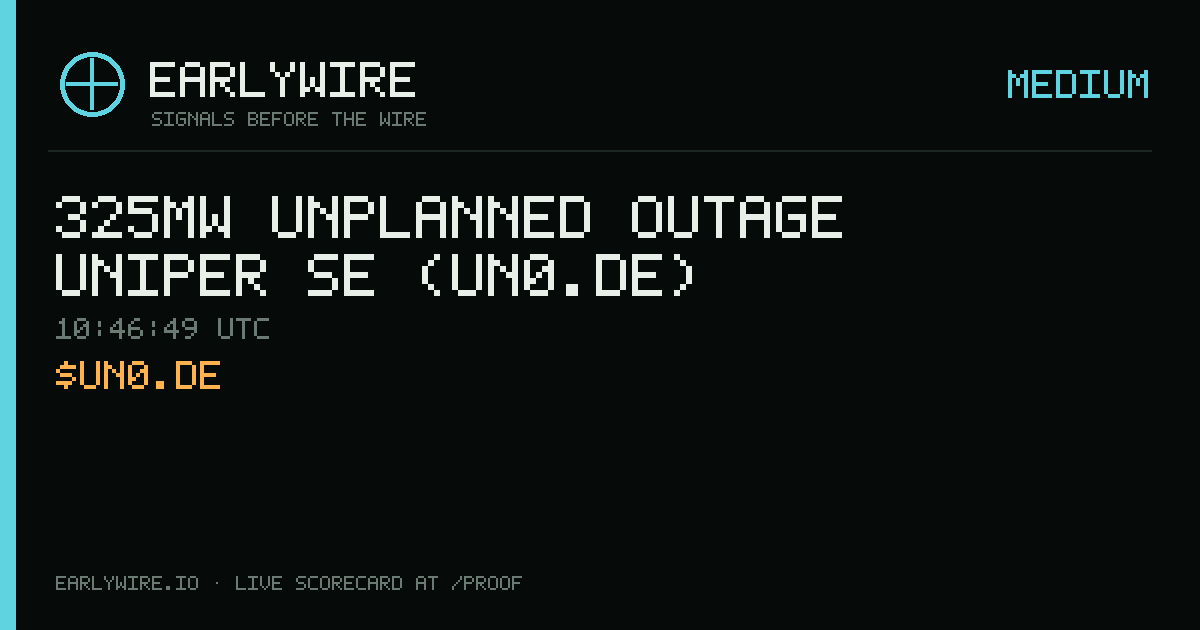 325MW unplanned outage — Uniper SE (UN0.DE) — EARLYWIRE event card