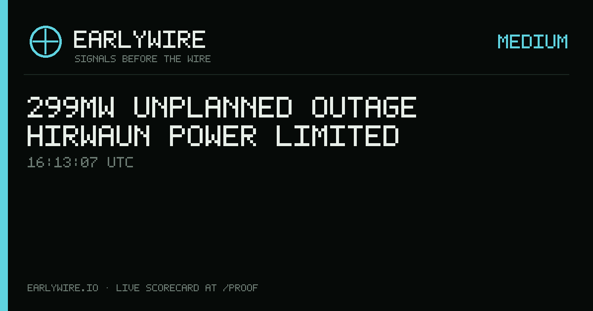 299MW unplanned outage — Hirwaun Power Limited — EARLYWIRE event card