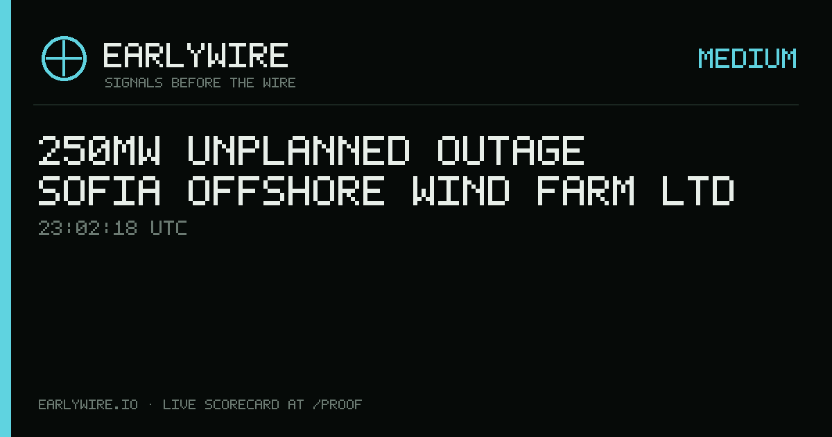 250MW unplanned outage — Sofia Offshore Wind Farm Ltd — EARLYWIRE event card