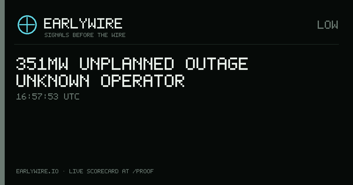351MW unplanned outage — Unknown operator — EARLYWIRE event card