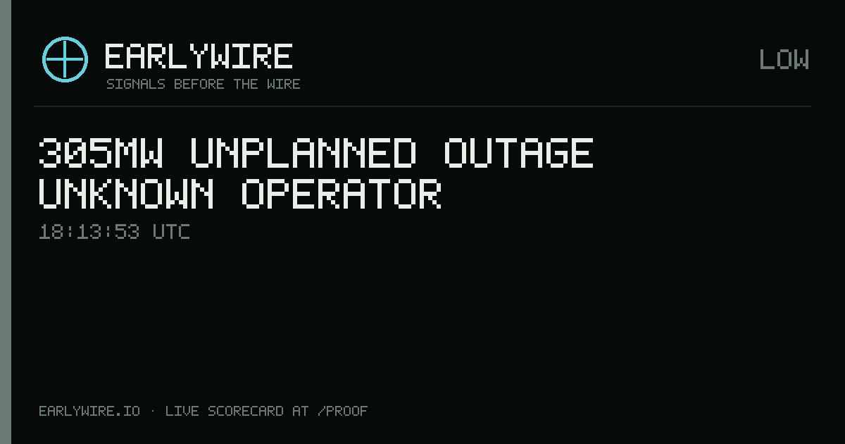 305MW unplanned outage — Unknown operator — EARLYWIRE event card