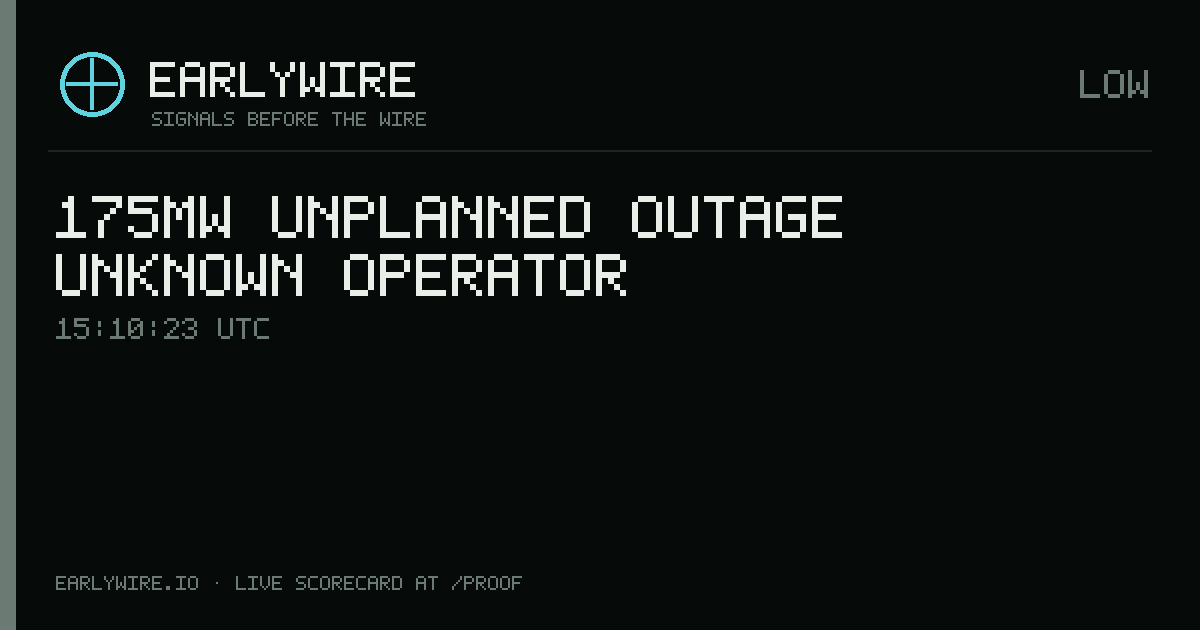 175MW unplanned outage — Unknown operator — EARLYWIRE event card