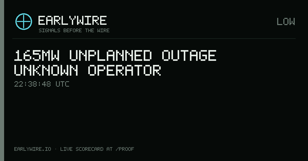 165MW unplanned outage — Unknown operator — EARLYWIRE event card