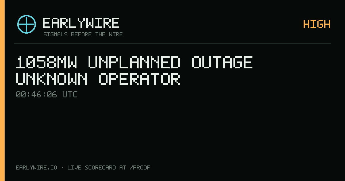 1058MW unplanned outage — Unknown operator — EARLYWIRE event card