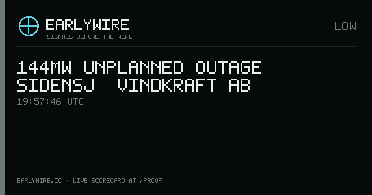 144MW unplanned outage — Sidensjö Vindkraft AB — EARLYWIRE event card