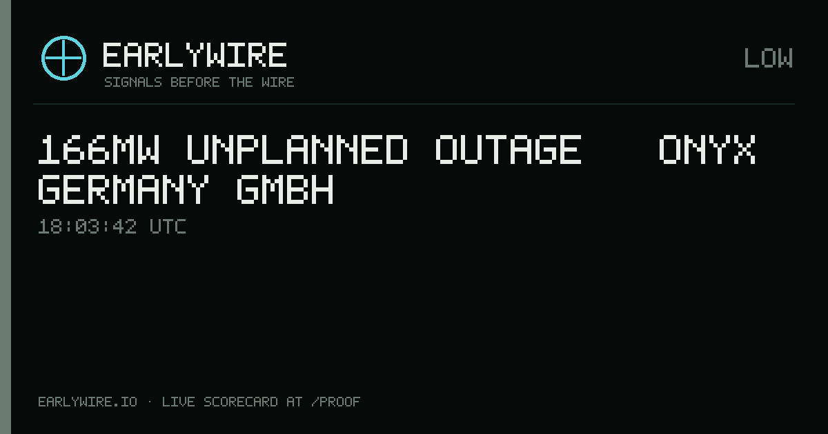 166MW unplanned outage — Onyx Germany GmbH — EARLYWIRE event card