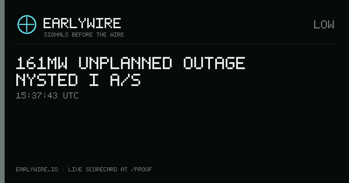 161MW unplanned outage — Nysted I A/S — EARLYWIRE event card