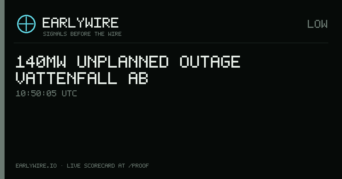 140MW unplanned outage — Vattenfall AB — EARLYWIRE event card