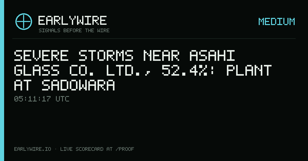 Severe Storms near Asahi Glass Co. Ltd., 52.4%: Plant at Sadowara — EARLYWIRE event card