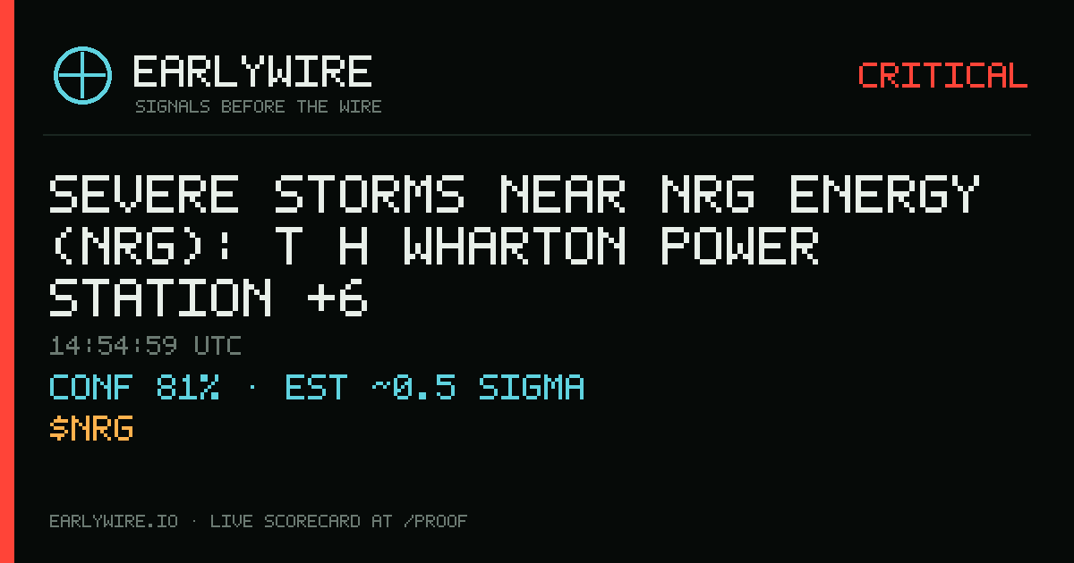 Severe Storms near NRG Energy (NRG): T H Wharton power station +6 — EARLYWIRE event card