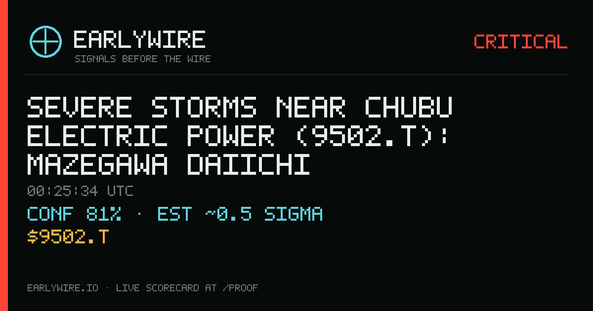 Severe Storms near Chubu Electric Power (9502.T): Mazegawa Daiichi hydroelectric plant +20 — EARLYWIRE event card